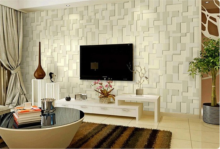 3d dinding living ruang tamu desain rumah motif mewah papel tapiz paredes geometry flocked salas decorate keren patterns